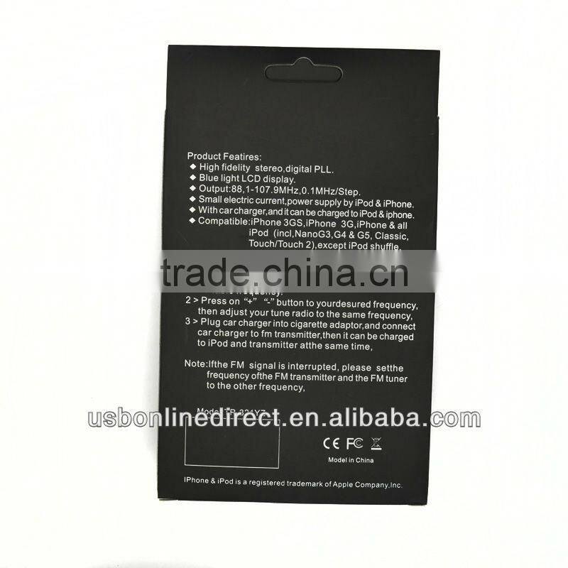 Mini Car LCD FM transmitter for iphone 4 ipad with handsfree & charging function