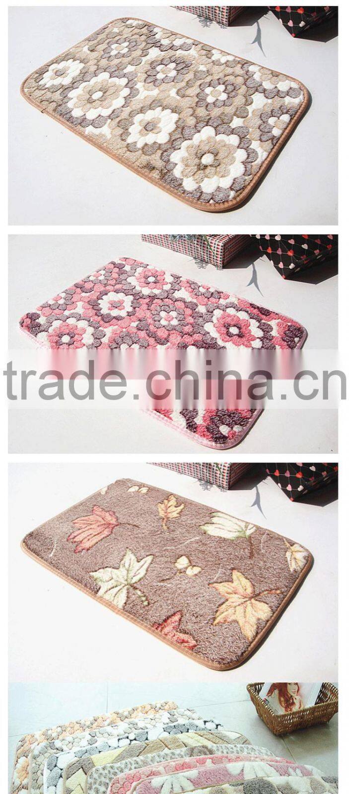 High Quality Blossoming flowers printed Indoor Soft coral fleece carpet rug bathmat-pink