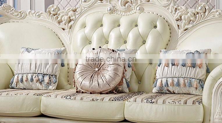 Solid wood hand carved home furniture living room leather sofa set