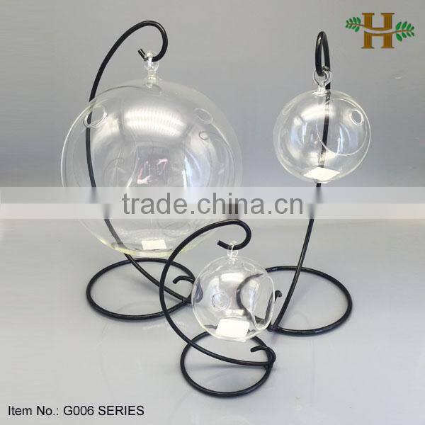 Hebei Factory Clear Glass Candle Holder Hanging Ball