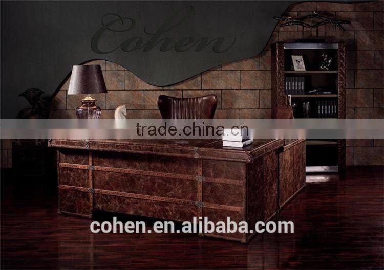 Cohen antique classic european furniture design genuine cowhide leather solid wooden office desk furniture for sale