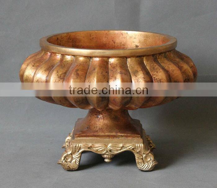 Made in China polyresin antique gold fruit bowl,home decoration
