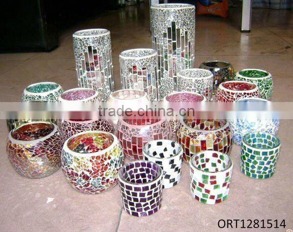 Glass colorful mosaic candle holder