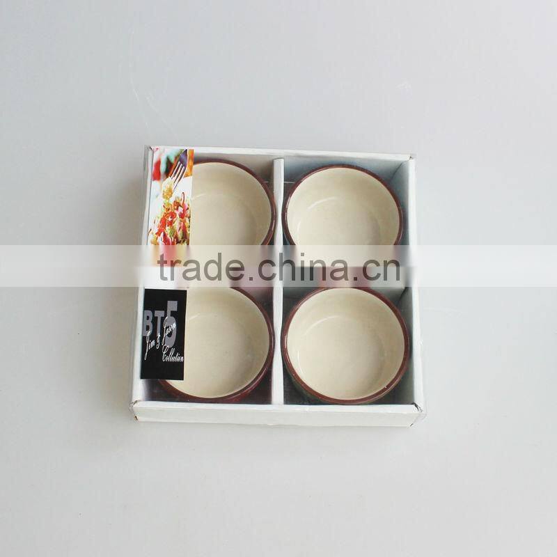 Set of 4 hand-printed mini ceramic tableware tapas bowl