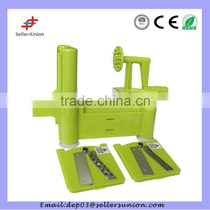 Spiral Manual Fruit Vegetable Cutter, As Seen On Tv Tri-blade Plastic Spiral Vegetable Slicer