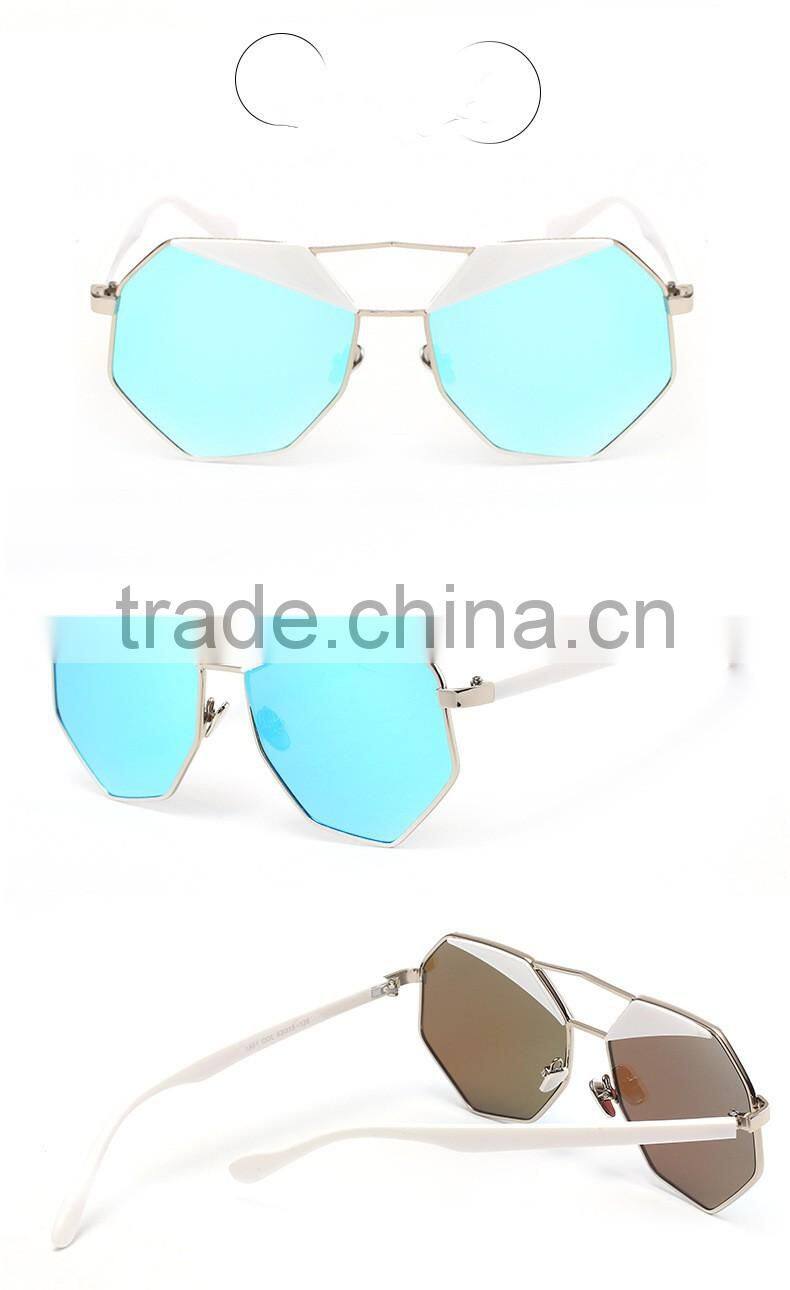 2016 New fashion dazzle colour hexagon sunglasses fine really membrane cycling beach sunglasses outdoor sports mirror