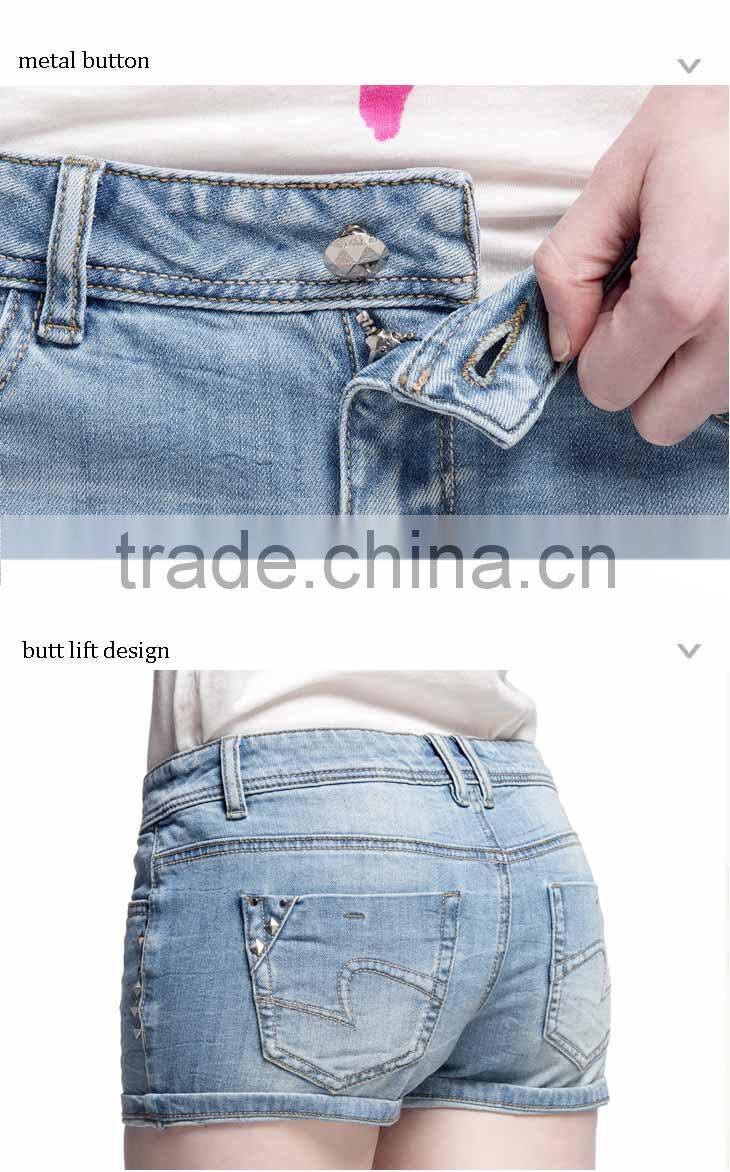 2015 Classic Cotton short wash denim jeans for women