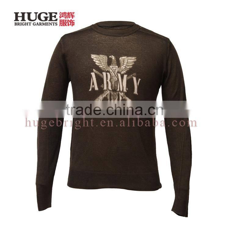 Men Eagle Pattern Intarsia Sweater, Merino Wool Sweater