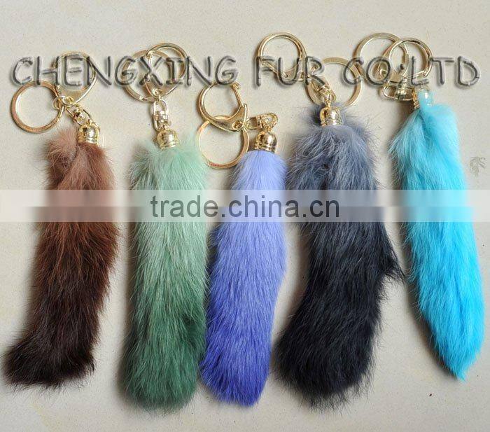 CX-R-39 Wholesale Custom Keychain Dip Dyeing Rabbit Fur Tail Key Ring Keys