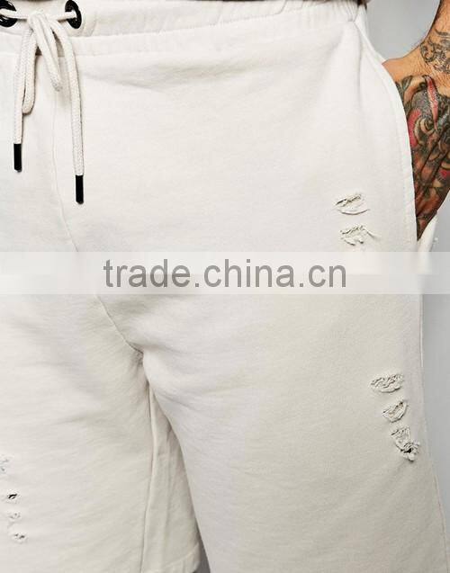 Men plain distressed sweat shorts wholesale, fitness training gym shorts OEM
