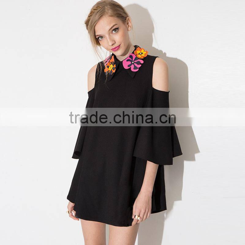 MGOO Dresses Good-Looking 2015 Little Black Women Dress Summer Style Off Shoulder Lovly A line Dress With Colorful Shinning Neck