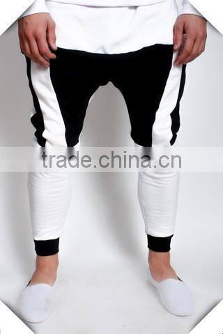 High Quality Premium Cotton Blend black white fashion slim fit skinny drop crotch joggers with side gold zipper custom men bulk