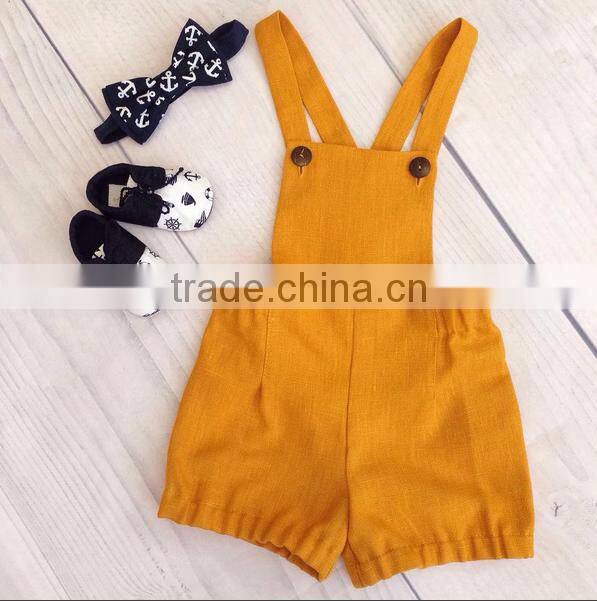 Boutique Flutter Sleeve Blue Girls Solid Color Cotton Jumpsuit Ruffle Baby Romper