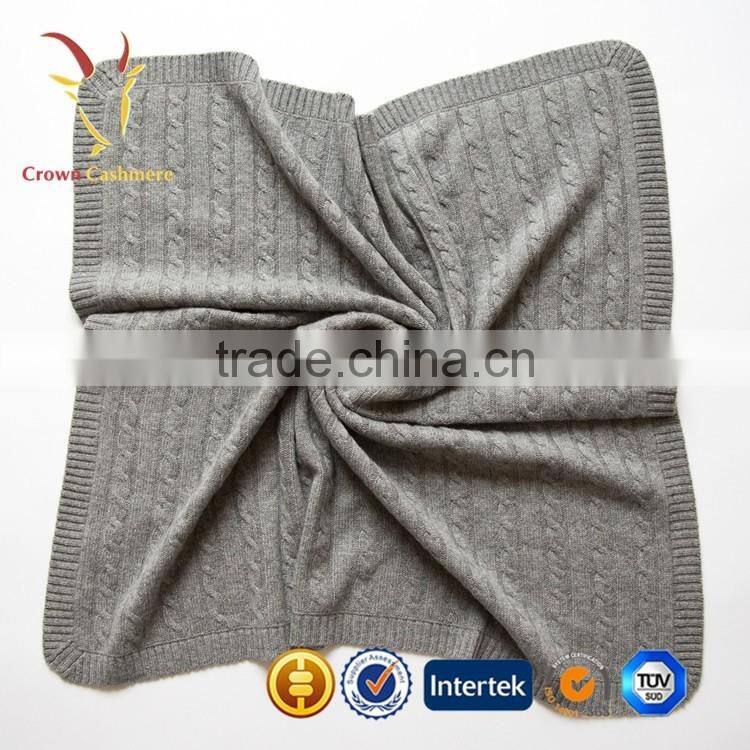 100% Cashmere Wool Cable Knitted Baby Blanket