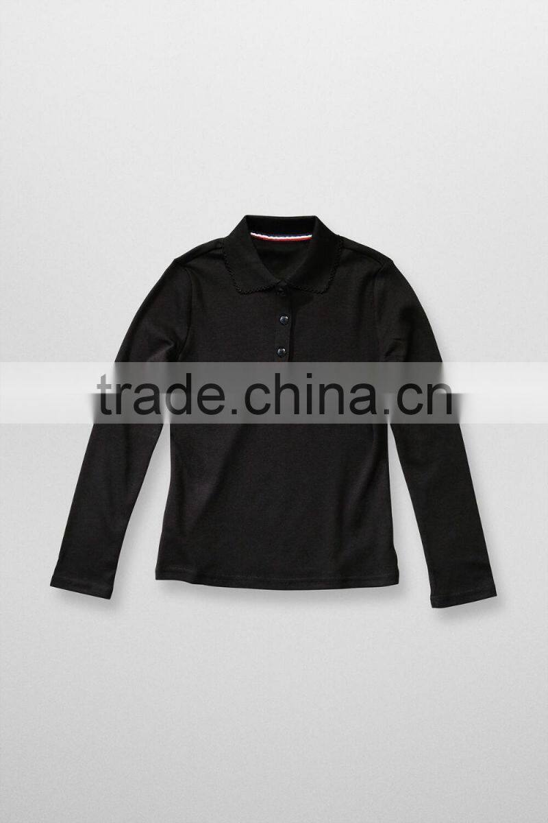 fit long sleeve interlock school uniform manufacturers unisex polo shirt t-shirt with picot collar