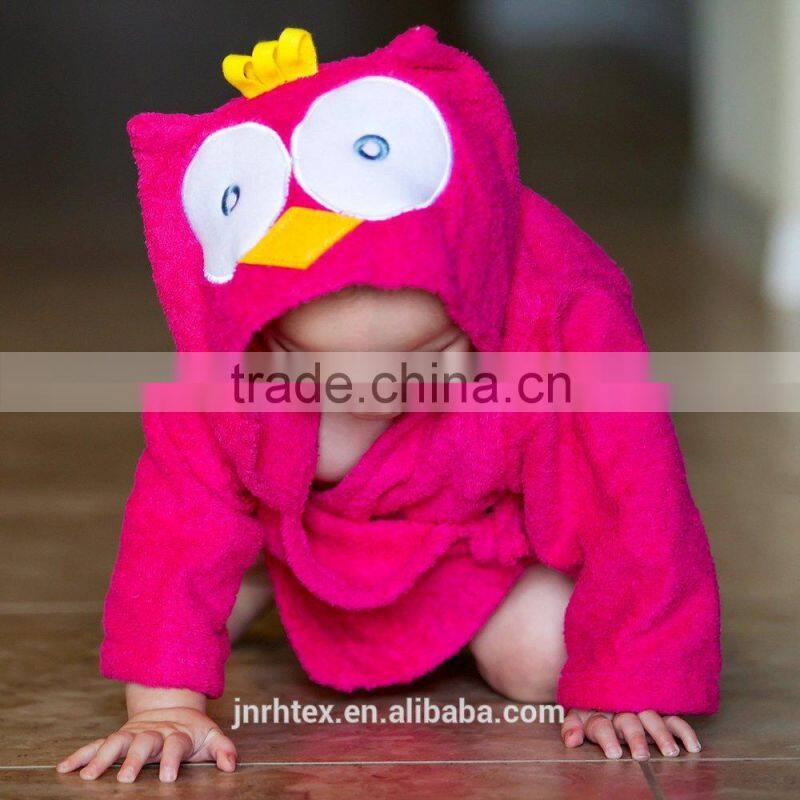 Owl hooded bathrobe and towel,cheap cotton thick bathrobe baby