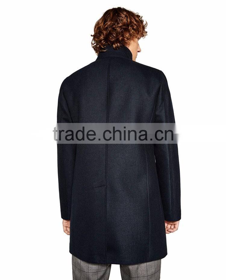 Mens basic slim version winter jackets chimney collar coat with zipper