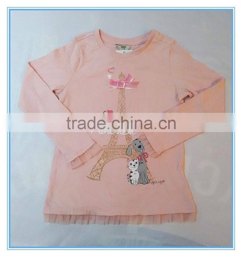 OEM 100% cotton children girls long sleeve shirt, girls t shirts with printing