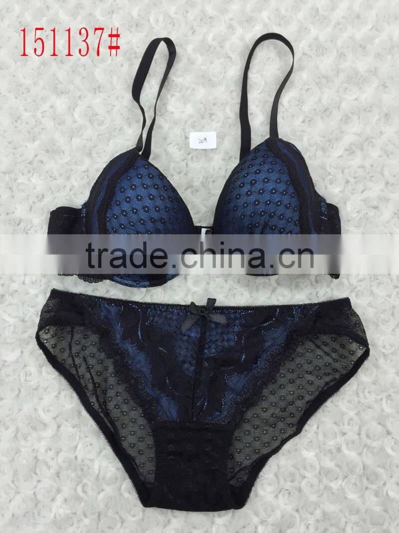 girl's bra and panty set plain dyed with lace 2016 new design