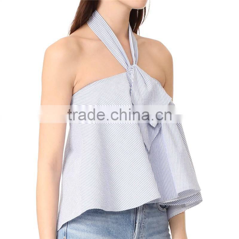 2017 OEM Charming Finish Relaxed Halter Top Neckerchief Tie Blouse