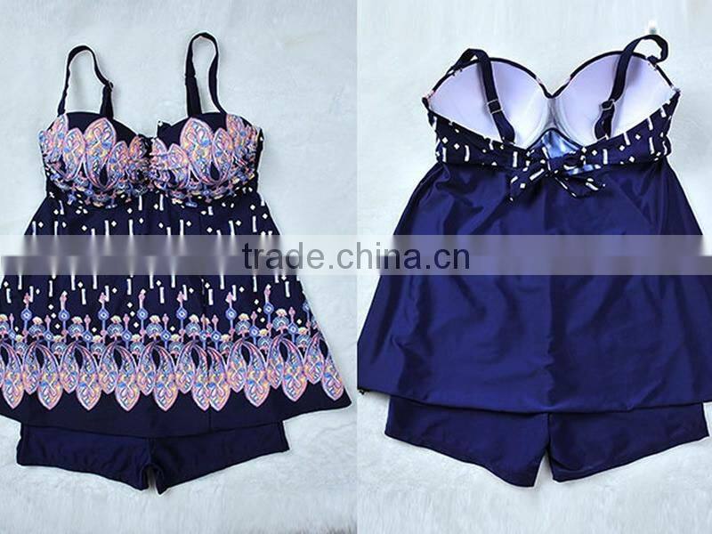 Nylon Plus Size Tankinis Set backless two piece padded skinny style stretchable floral Sold By Set