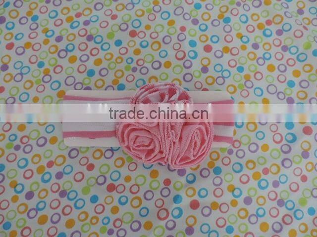 mom&me craft flower hairband 2016 stripe cotton elastic headband with three ruffle flower kids hairwear wholesale