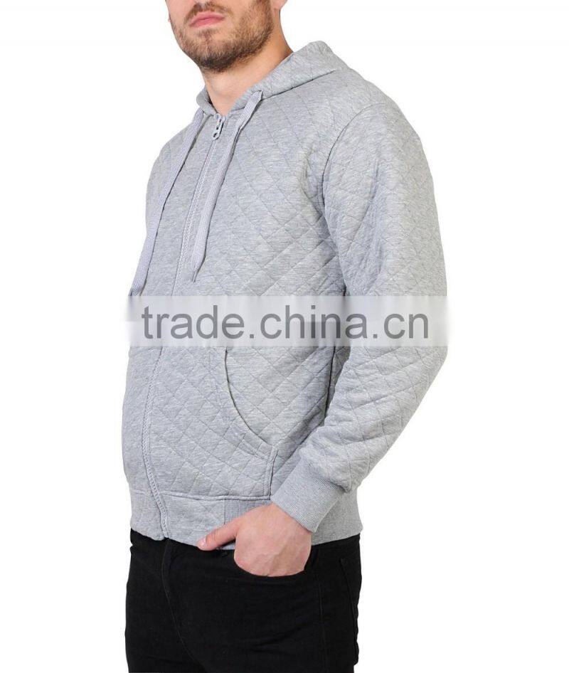 Mens Quilted Plain Hoodie Sweatshirt Winter Jacket