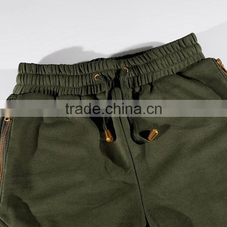 Mens autumn,winter military green jersey wrinkled knee zipper Harem trouser/pants