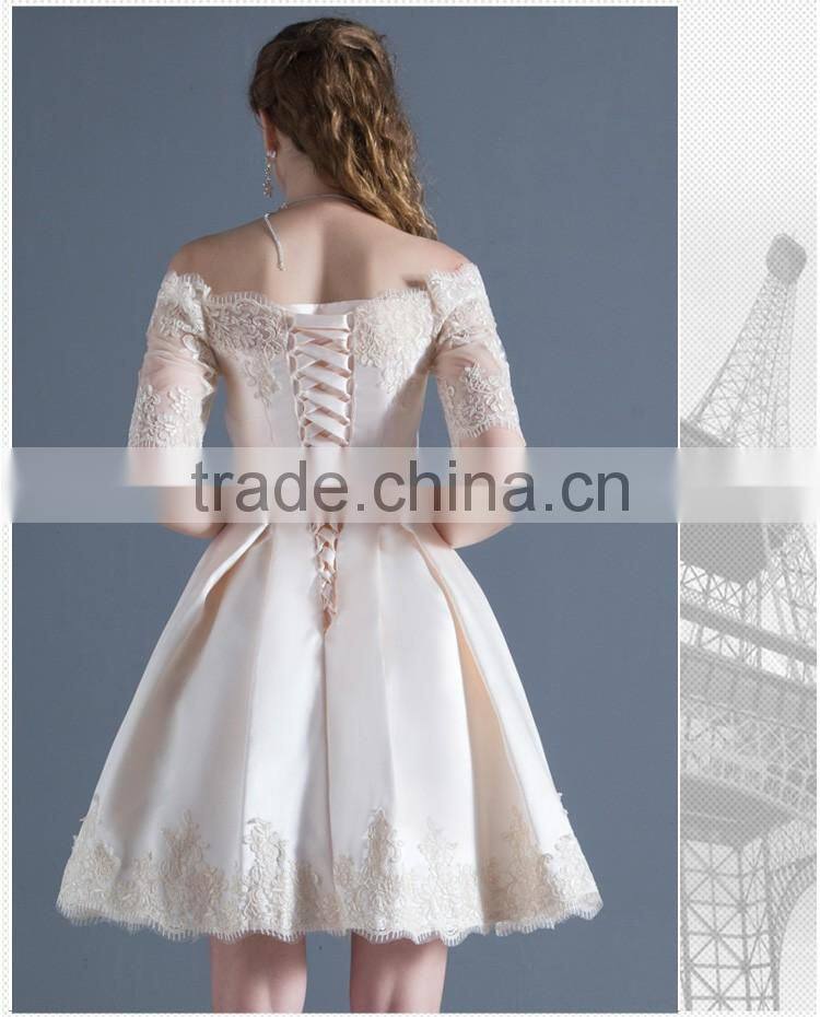 2017 design women wedding dress for embroidered lace,flat shoulder lace up back wedding dress OEM