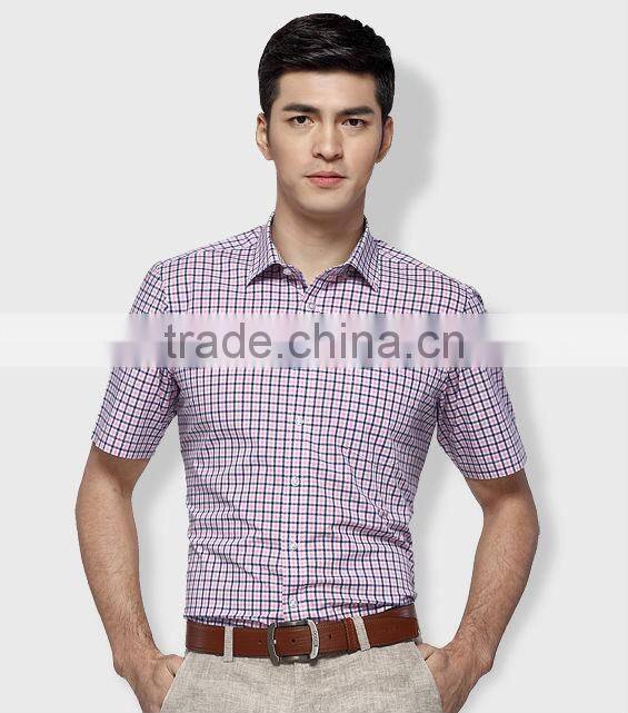 Latest style cotton plaids short sleeve summer men shirt with slim fit size