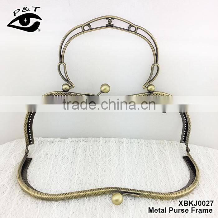 Silver high quality antique M shape purse frame metal purse frame with handle
