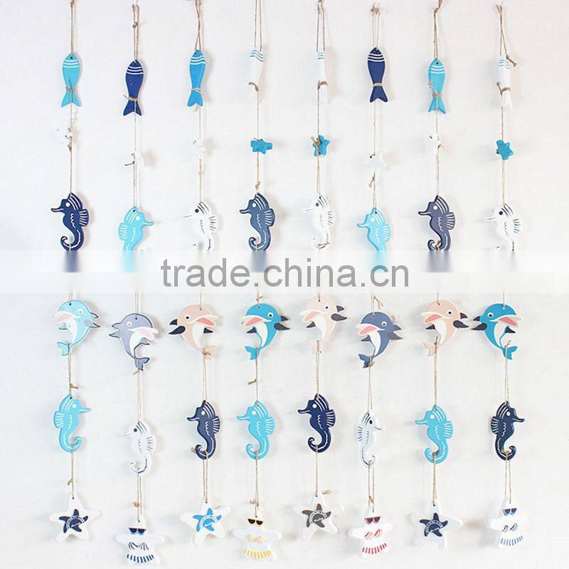 Mediterranean Style Wooden Fish Shape Wall Hangings Decoration Craft