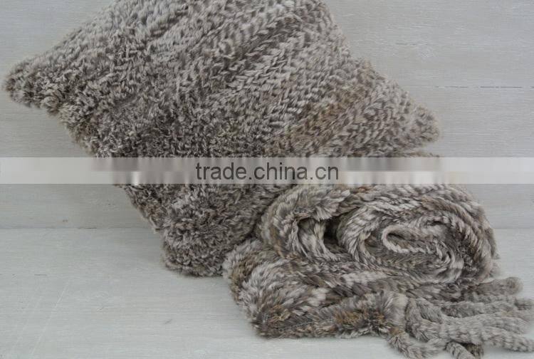 YR887 Hot Sale Knitted Rabbit Fur Blanket with Cushion Covers/Sofa Blankets