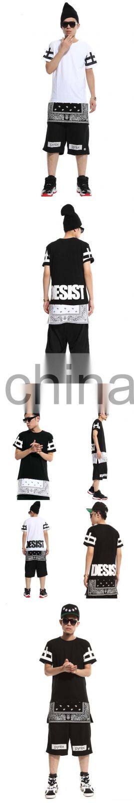 men's pure color side zipper long stitching T-shirt T-shirt