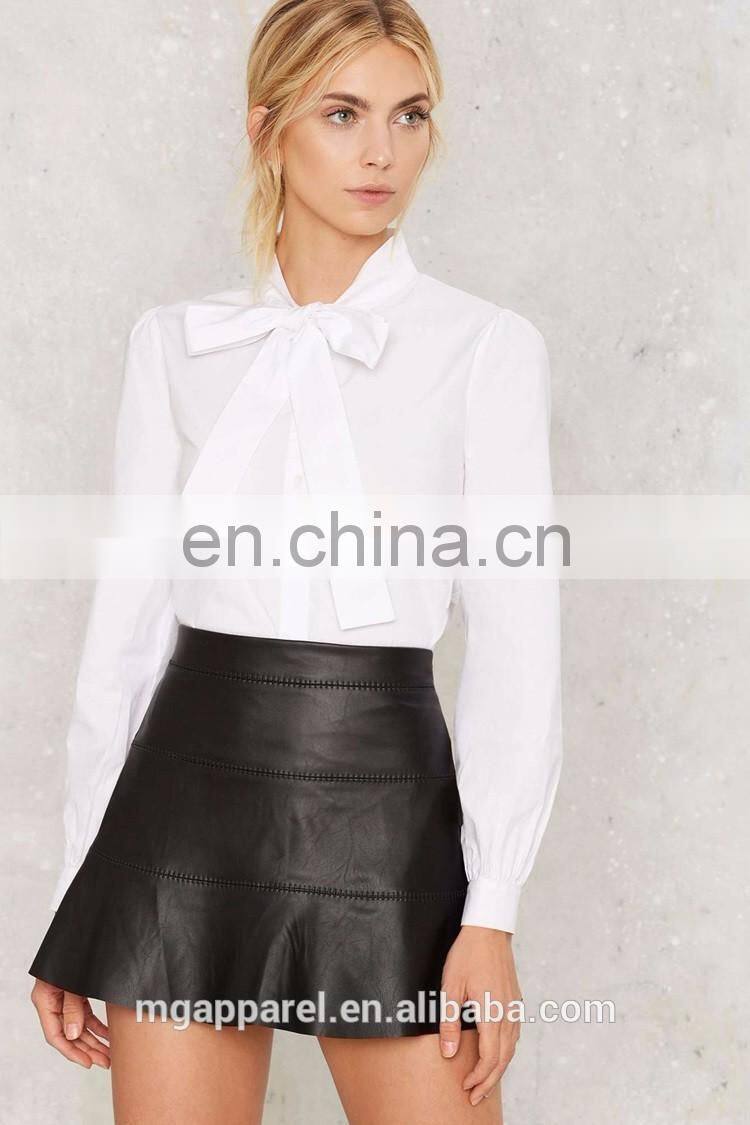 2016 New designs white long sleeve cotton blouses for women