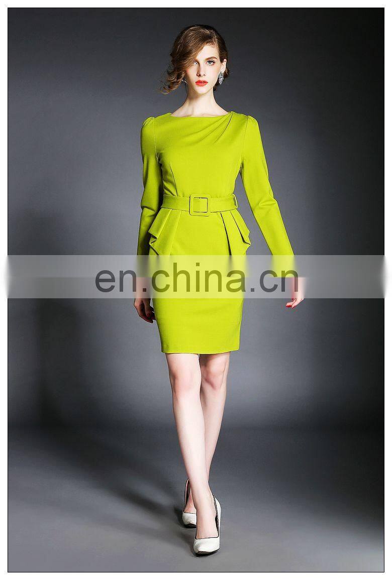 Ladies high quality peplum mustard dress, shift dress lady