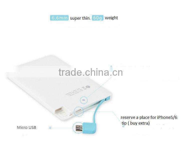 2015 New product Ultra-thin 4.8mm credit card power bank, micro usb battery charger, slim power banks made in china