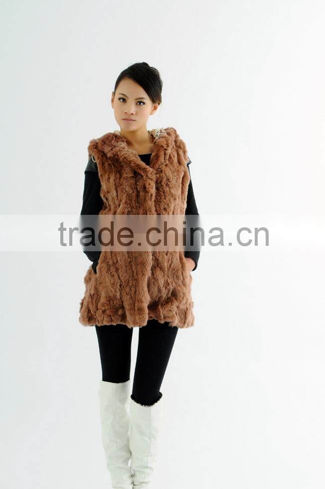 Brown Long New Style Rabbit Fur Winter Women Coat