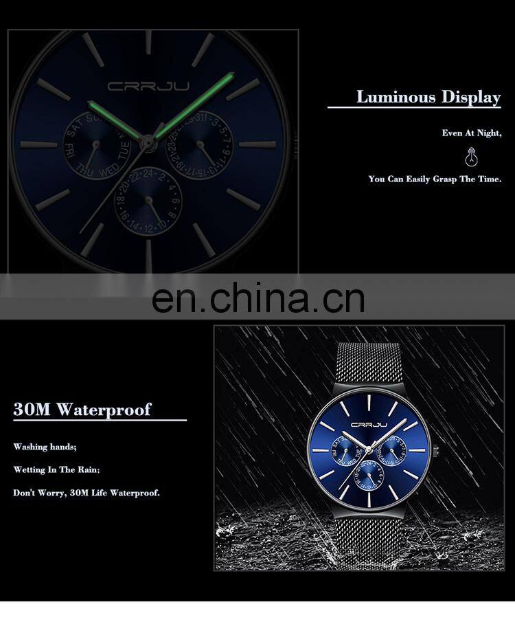 CRRJU 2155 Casual Quartz Watches Automatic Water Resistant Steel Fashion Pprivate Label Men Watch