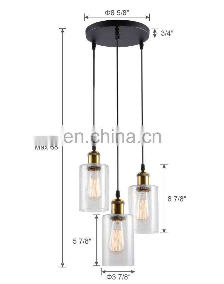 Vintage 3 Light Glass Pendant Light Fixture with Seeded Glass Shades for Kitchen Island