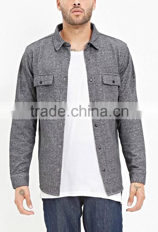 Cool man grey thick winter warm long sleeve button down shirts