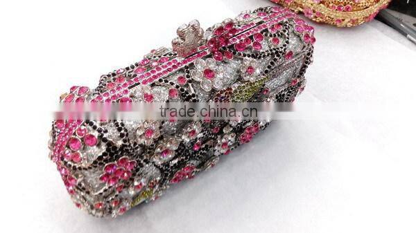 luxury flowers and bird pattern box clutch crystal stone evening bag