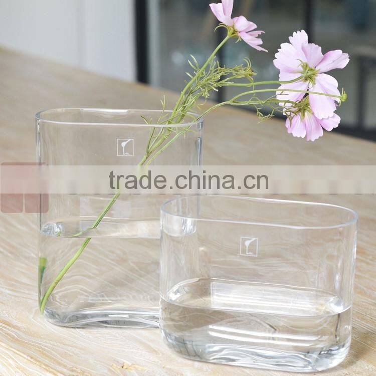 CASAMOTION Flat Clear Hand Blown Art Glass Vase with No MOQ and Gift Boxed, Small