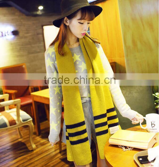 New Arrival Warm Fashion Long Striped Wool Acrylic Knitted Girls Winter Scarf