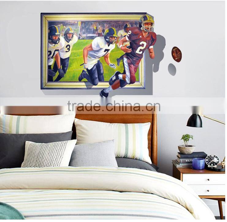 UV printed 3D sports Rugby football player window wall sticker
