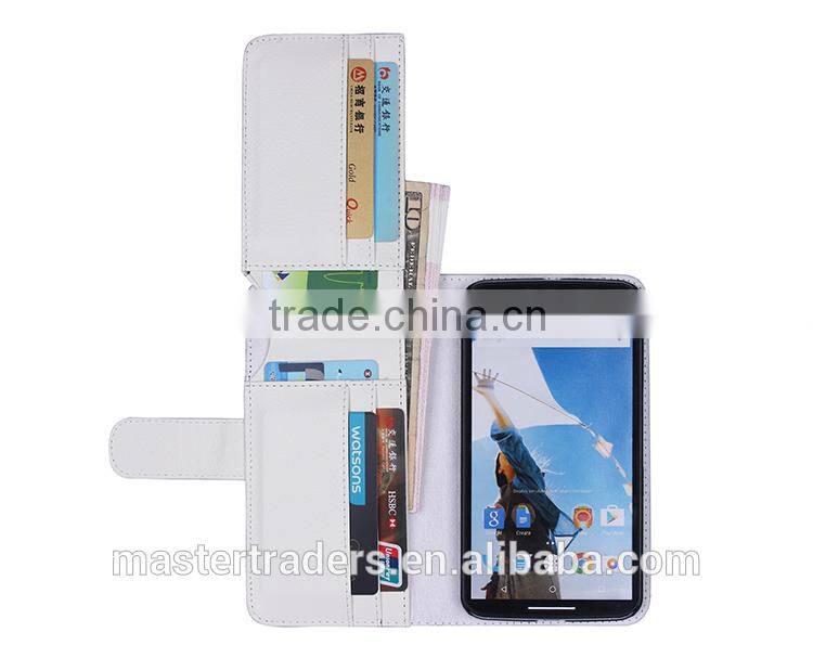 Cheap Multi Function Litchi Grain Stand Wallet PU Leather Case With Card Slot And PC Back Cover For Google 6 MT-3690
