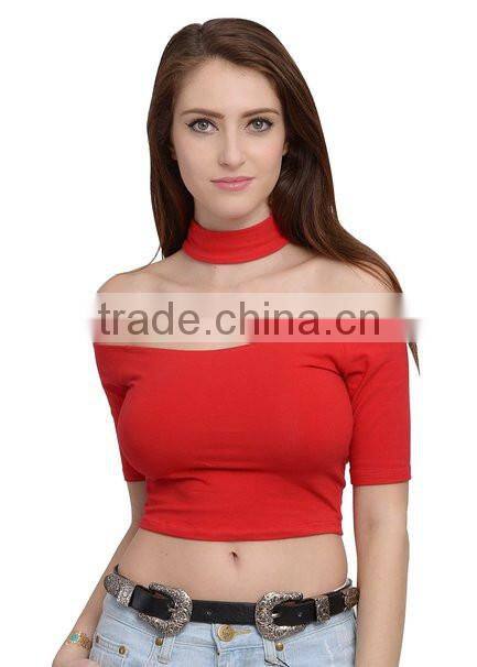 factory New basic Cut Out Choker Top off shoulder High Neck Crop Top Bralette