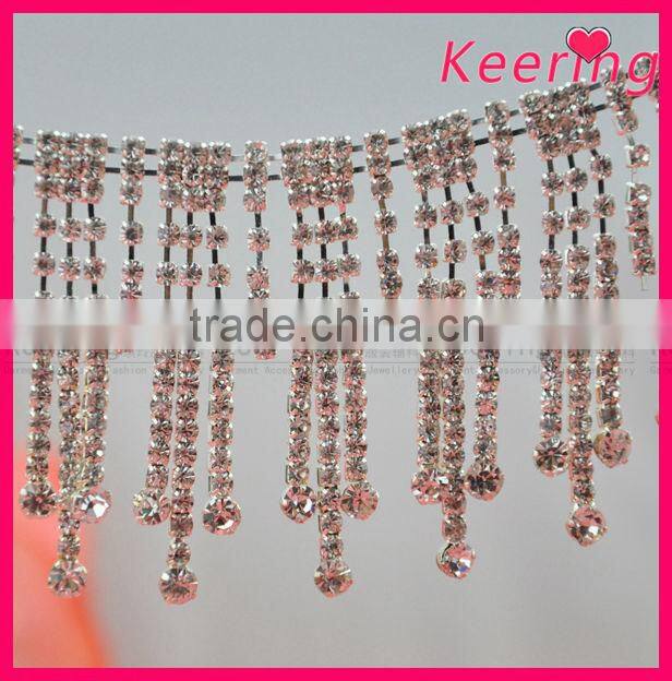 fashion new design crystal chain trim for ladies silver waist WRC-240