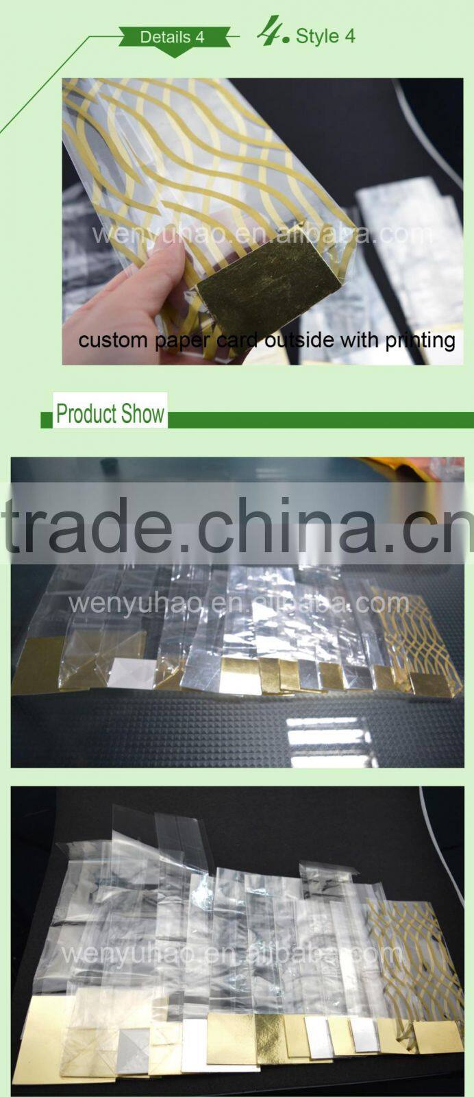 heat seal opp candy bag , square bottom side gusset packing food grade plastic bag with paper card