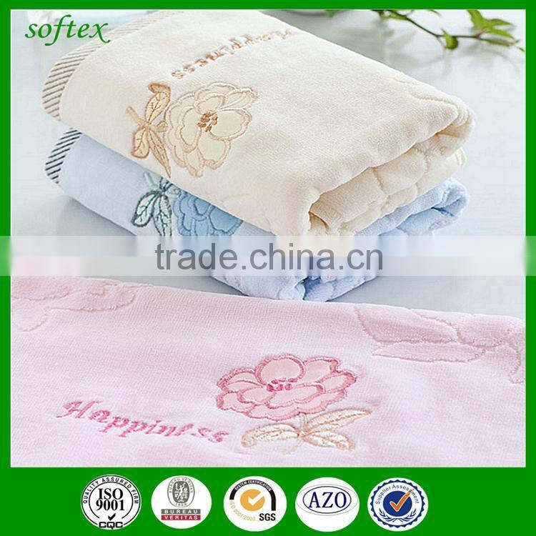 manufacturer wholesale 32s2 cut velvet pile towel cotton terry towel with artificial embroidered roses plum flowers